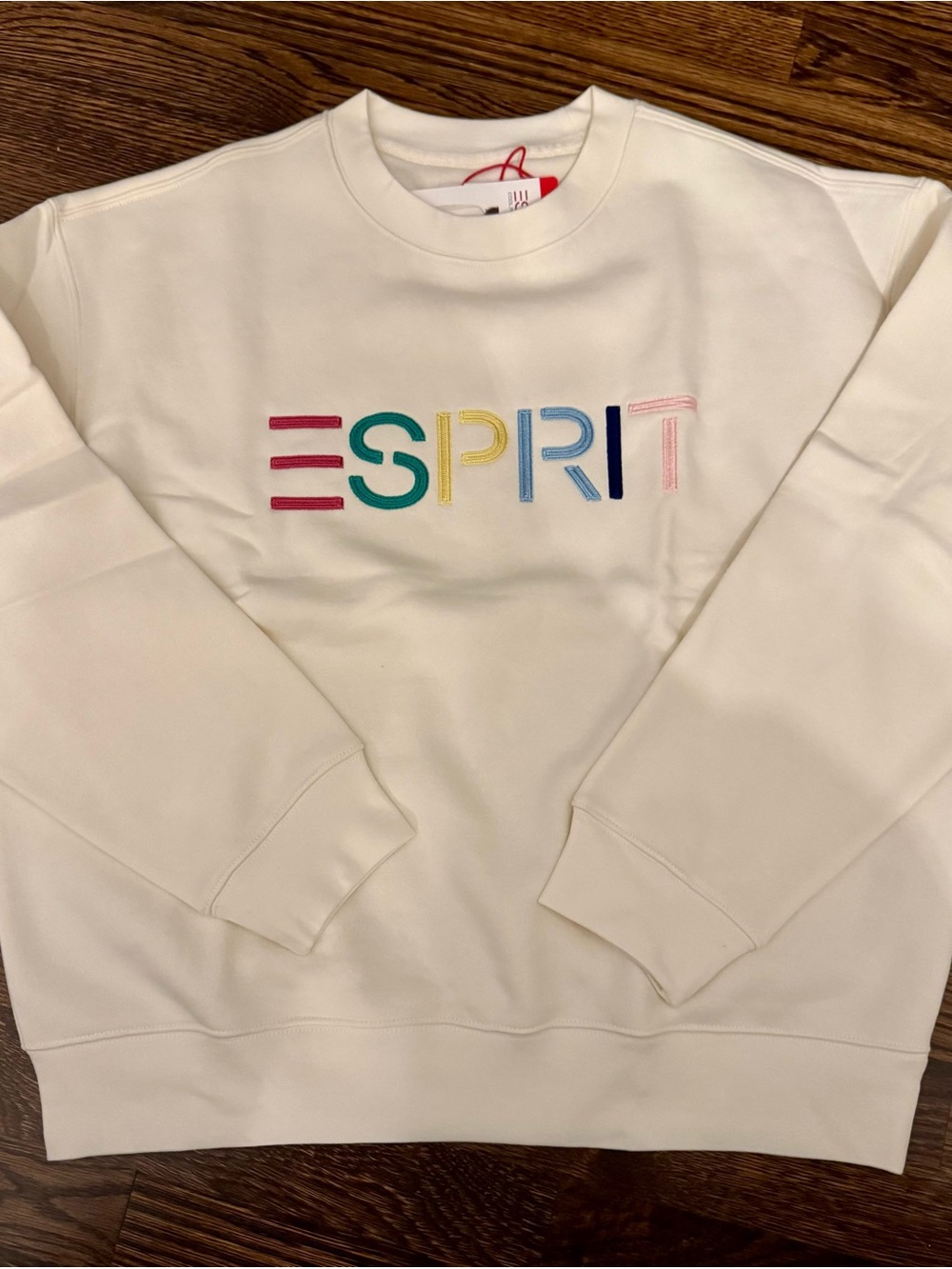 Viral Tik Tok Esprit Cream Logo Tee with Multicolor Embroidery- Size Lg
